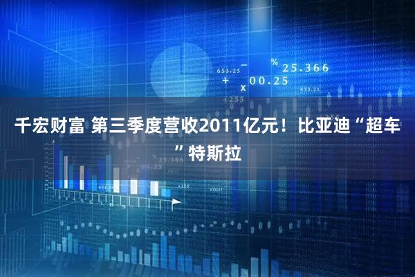 千宏财富 第三季度营收2011亿元！比亚迪“超车”特斯拉
